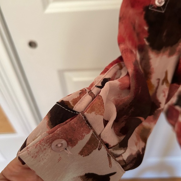 Vera Wang Maroon Floral Print Long Sleeve Blouse - Picture 3 of 4